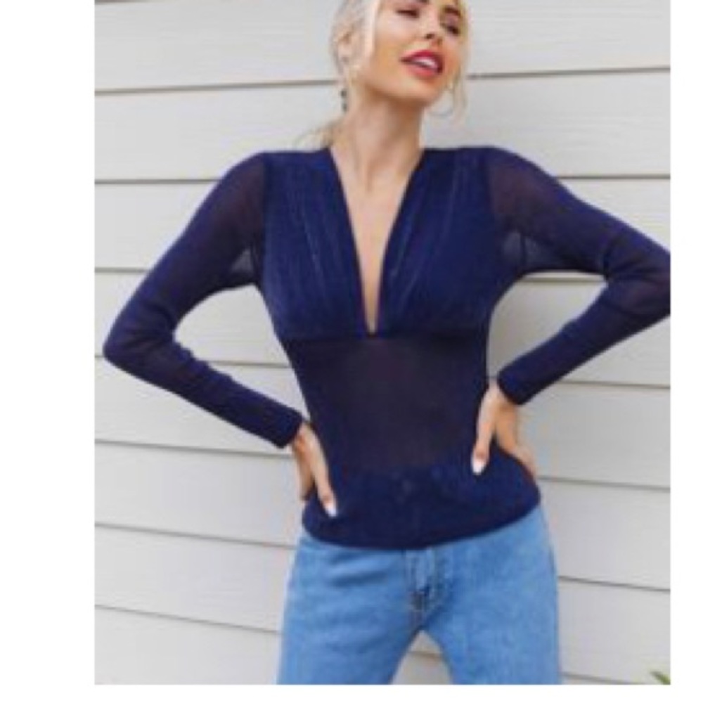 Plunging Neck Ruched Bust Semi Sheer Glitter Top